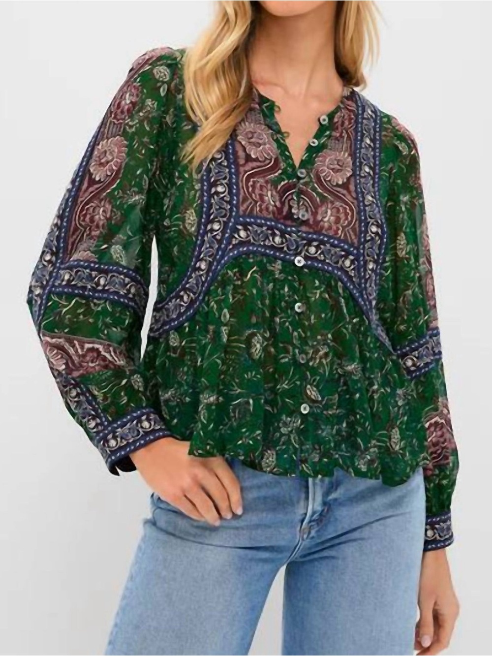 Sea New York Melba Printed Top Large NWOT bohemian peasant blouse boho